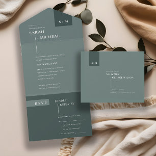 INVITATION TOUT EN UN MINIMAL SCANDI EMERALD SAGE PALE MARIAGE VERT