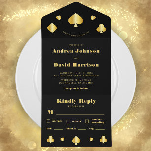 Invitation Tout En Un Minimaliste Black Gold Vegas Casino Mariage de pok