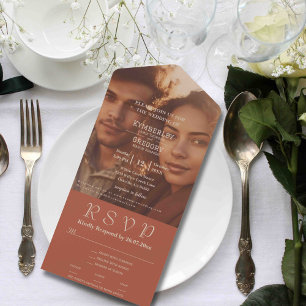 Invitation Tout En Un Minimaliste Burnt Orange Ivory Photo Site Internet