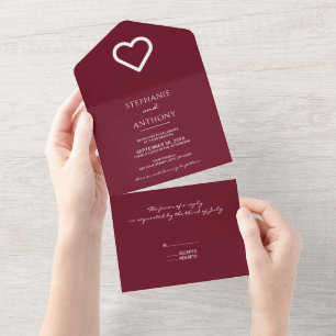 Invitation Tout En Un Minimaliste Coeur Bourgogne Mariage moderne