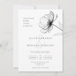 Invitation Tout en un minimaliste Élégant Floral QR Mariage