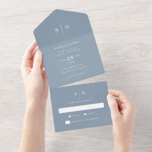 Invitation Tout En Un Minimaliste et Chic Bleu Poussiéreux Mariage