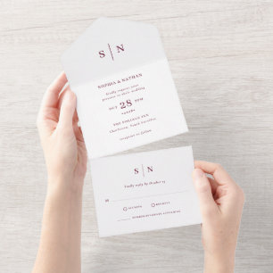 Invitation Tout En Un Minimaliste et Chic Mariage Bourgogne et Blanc