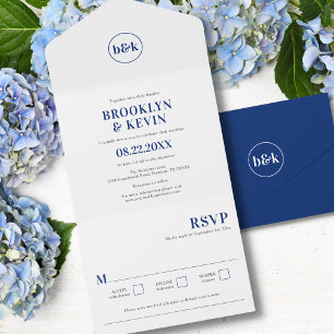 Invitation Tout En Un Minimaliste Navy Blue Trendy avec RSVP