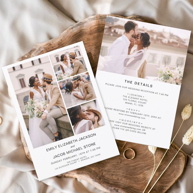 Invitation Tout en un minimaliste photo Mariage blanc (Créateur téléchargé)