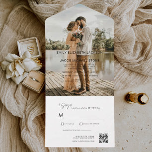 Invitation Tout En Un Minimaliste photo Mariage QR Code Élégant