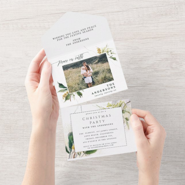 Invitation Tout En Un Minimum moderne 1 photo Noël élégant script Al (Déchirure)