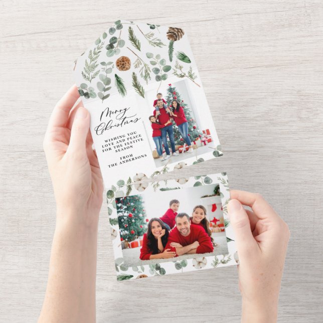 Invitation Tout En Un Minimum moderne 1 photo Noël élégant script Al (Déchirure)