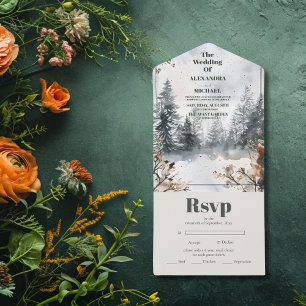 Invitation Tout En Un Misty Mountain Watercolor Mariage de la forêt d'hi