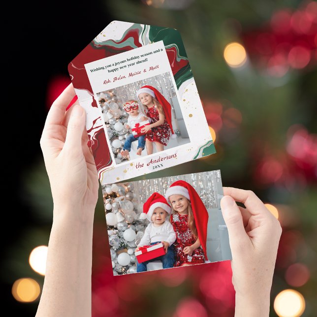 Invitation Tout En Un Modern Abstract Green/Red Christmas Photo (Créateur téléchargé)