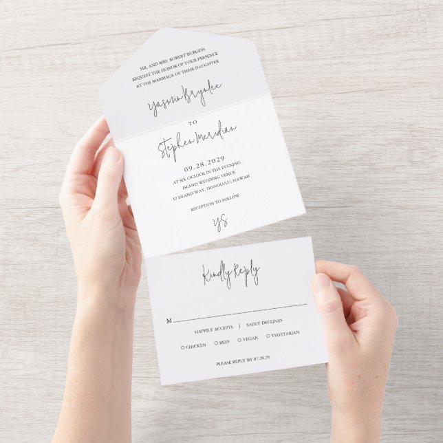 Invitation Tout En Un Modern Black and White Chic Wedding (Déchirure)