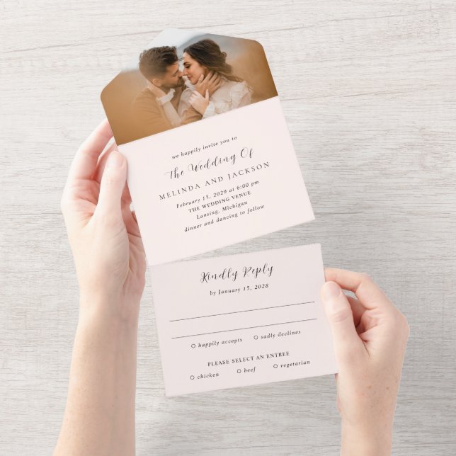 Invitation Tout En Un Modern Earthy Neutral Photo Wedding (Déchirure)