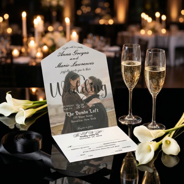 Invitation Tout En Un Modern Elegant Monogram Minimalist Photo Wedding  (Créateur téléchargé)