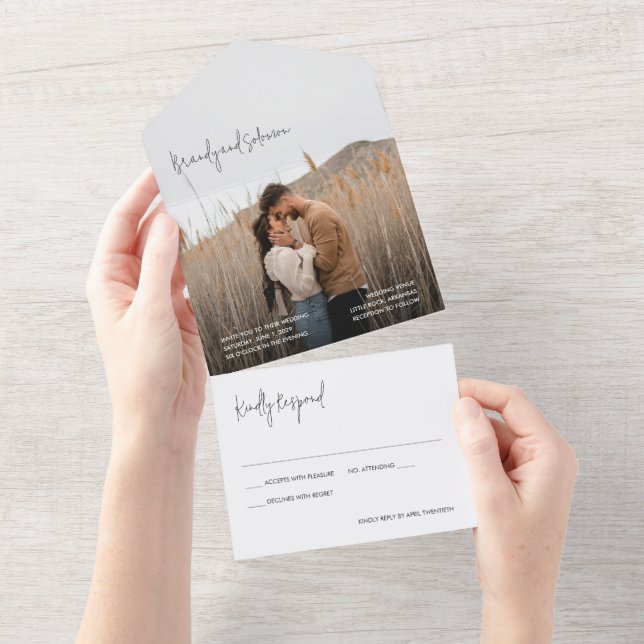 Invitation Tout En Un Modern Elegant Photo Wedding (Déchirure)