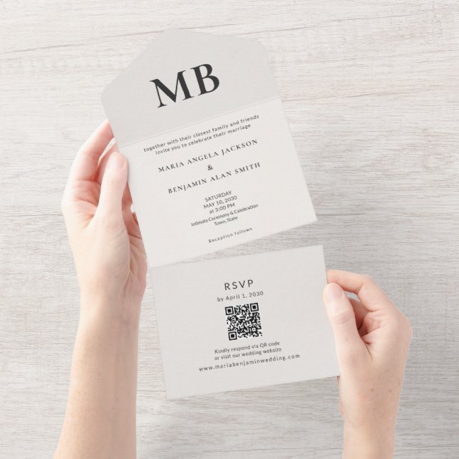 Invitation Tout En Un Modern Minimal Micro Wedding All-in-One Invite (Déchirure)