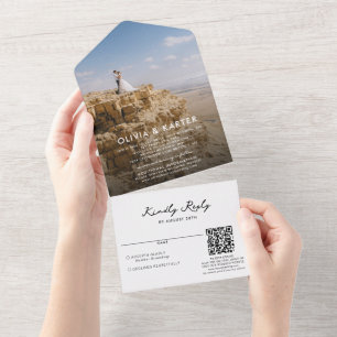 Invitation Tout En Un Modern Simple Bold Romantique Photo Mariage QR Cod