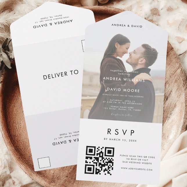 Invitation Tout En Un Modern Stylish Fading Photo QR Code RSVP Wedding (Créateur téléchargé)