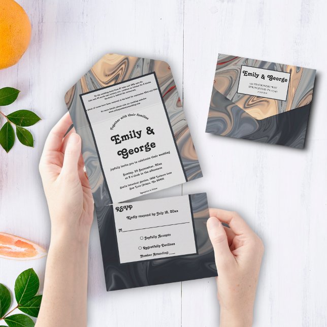 Invitation Tout En Un Moderne ArCharme Unique Mariage Abstrait (Créateur téléchargé)