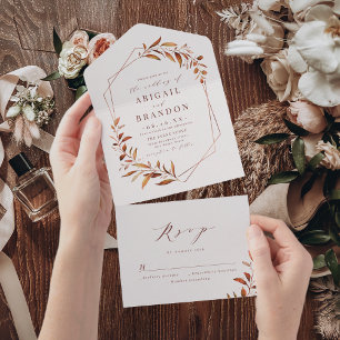 Invitation Tout En Un Moderne Automne vert Mariage géométrique Rustique