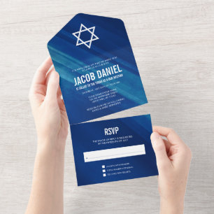 Invitation Tout En Un Moderne Blue Grunge Bar Mitzvah