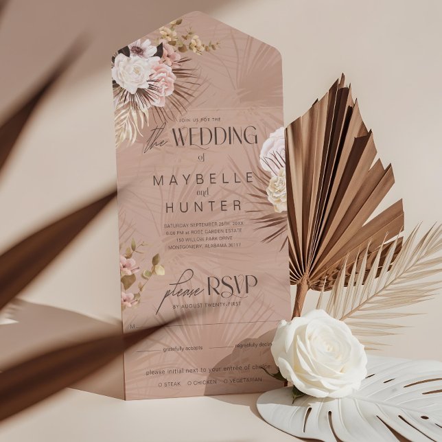 Invitation Tout En Un Moderne Chic Bohème Aquarelle Mariage Floral (Modern Chic Bohemian Watercolor Floral Wedding All In One Invitation)