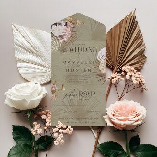 Invitation Tout En Un Moderne Chic Bohème Aquarelle Mariage Floral