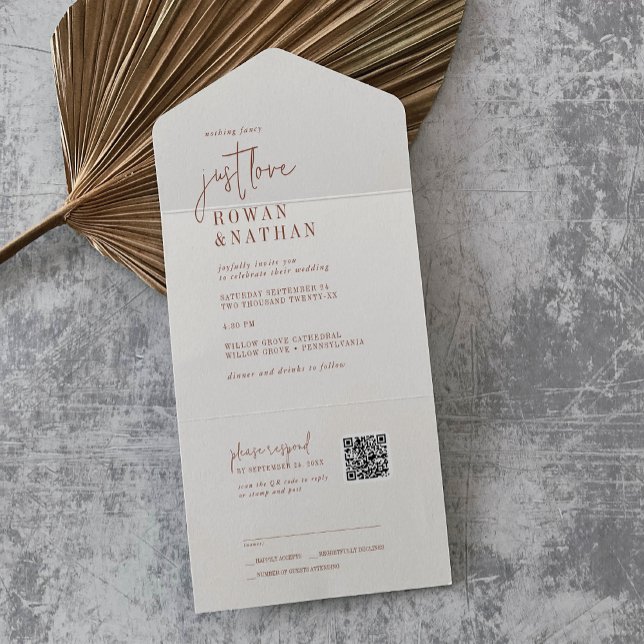 Invitation Tout En Un Moderne Chic Boho Cream Just Love QR Code Mariage (Créateur téléchargé)