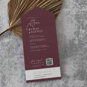 Invitation Tout En Un Moderne Chic Bourgogne Just Love QR Code Mariage