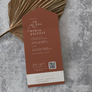Invitation Tout En Un Moderne Chic Terracotta Just Love QR Code Mariage