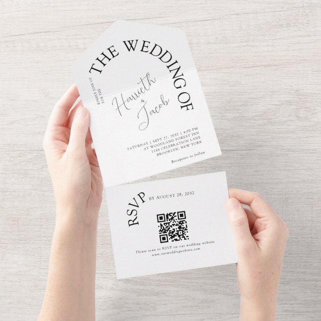 Invitation Tout En Un Moderne Classique la typographie Arc QR code Maria (Déchirure)