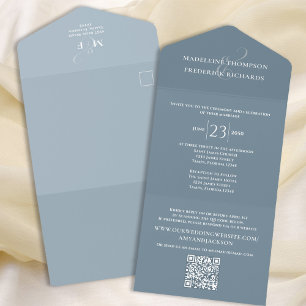 Invitation Tout En Un Moderne Dusty Blue Simple Minimaliste QR Code RSVP