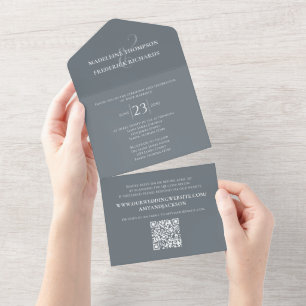 Invitation Tout En Un Moderne Dusty Blue Simple Minimaliste QR Code RSVP