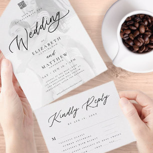 Invitation Tout En Un Moderne Elegant Chic Simple Photo QR Wedding RSVP