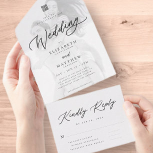 Invitation Tout En Un Moderne Elegant Chic Simple QR Code Mariage Photo