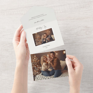 Invitation Tout En Un Moderne Elegant Holiday Joy Script Photo