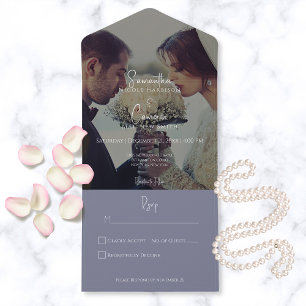 Invitation Tout En Un Moderne Élégant Périwinkle violet photo No Dinner