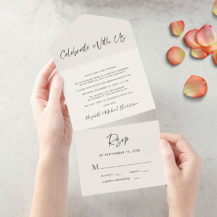 Invitation Tout En Un Moderne Fêter Avec Nous Crème Mariage Réception