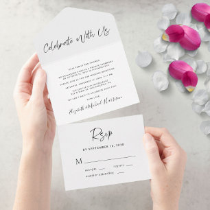 Invitation Tout En Un Moderne Fêter Avec Nous Réception De Mariage