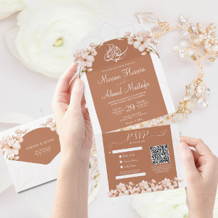 Invitation Tout En Un Moderne islamique Boho Terracotta Floral Nikah Wal