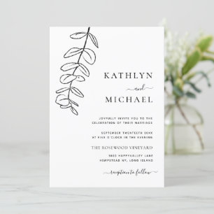 Invitation Tout en un moderne ligne Eucalyptus Mariage d'art