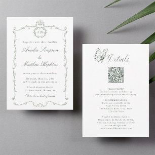 Invitation Tout en Un Moderne Mariage Classique Vert Sauge