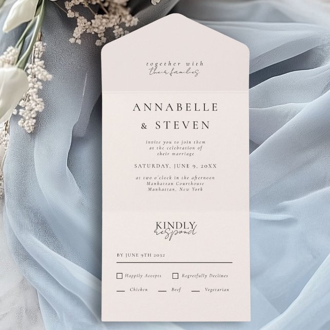 Invitation Tout En Un Moderne, Minimal, Beige, Mariage (Créateur téléchargé)