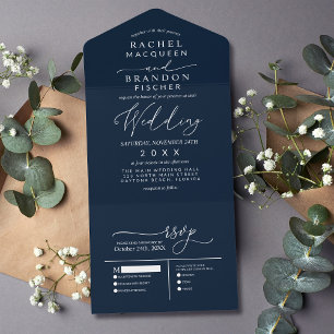 Invitation Tout En Un Moderne minimaliste élégant Mariage bleu marine