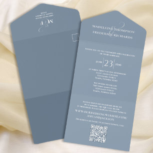 Invitation Tout En Un Moderne Simple Minimaliste Dusty Blue QR Code RS