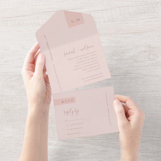 INVITATION TOUT EN UN MOINS DOUX PASTEL BLUSH ROSE ROSE MARIAGE TOUT I (Déchirure)