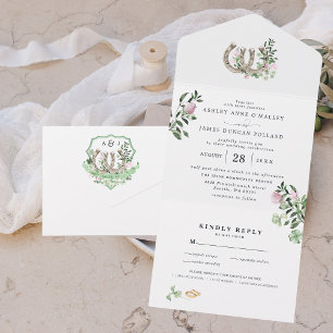 Invitation Tout En Un Monogram   Fleurs de trèfle à fer à cheval Mariage