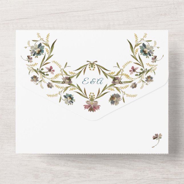 Invitation Tout En Un Monogram Floral Vine All in One Wedding Inviter (Verso)