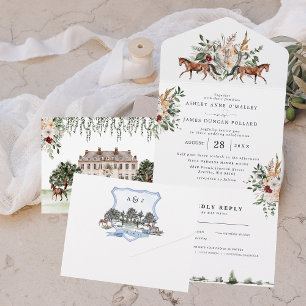 Invitation Tout En Un Monogram Mariage de manoir anglais équestre