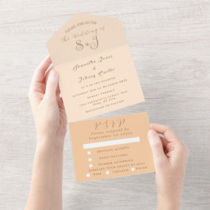 Invitation Tout En Un Monogram Simple Champagne Dusty rose Mariage
