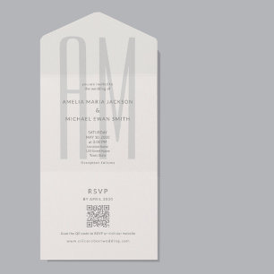 Invitation Tout En Un Monogramme Architectural Minimal Tout-en-un Mariag